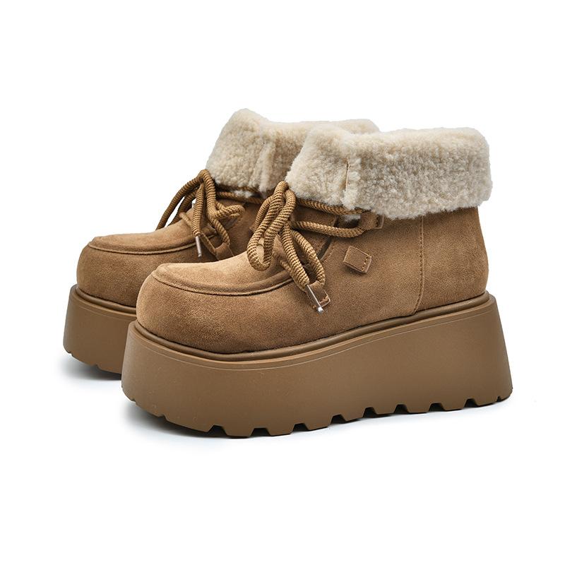 Retro short tube thick-soled snow boots women's winter new 2025 fleece thickened and heightened new thermal cotton shoes