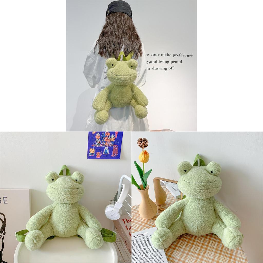 Kids Cartoon Plush Frog School Bag With Soft Material And Ergonomic Shoulder Straps