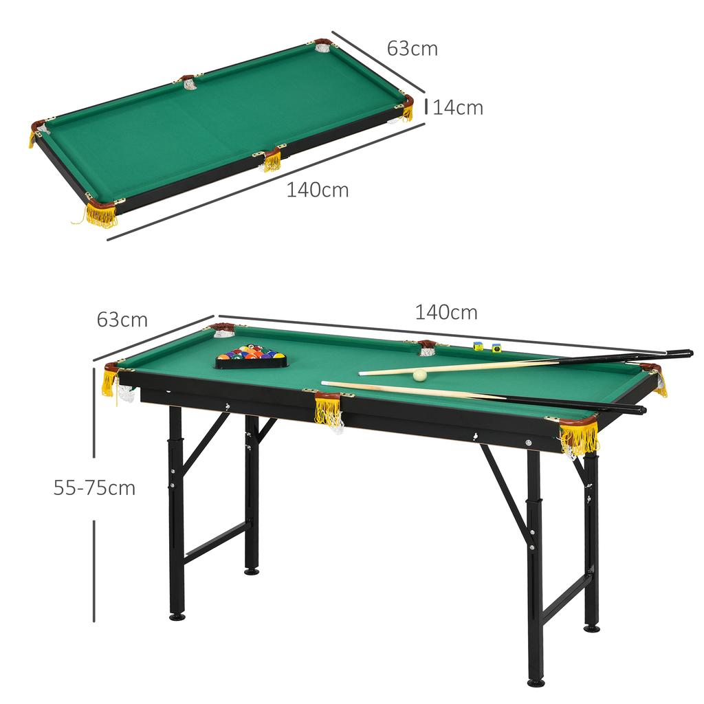 Table de billard, pliable, réglable en hauteur, incl. Triangle/2 Queues/16 Billes, Vert