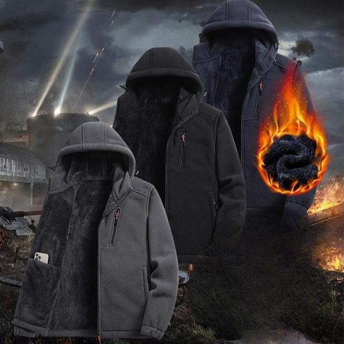 Polar Fleece Plus Velvet Thickened Men's Hooded Autumn and Winter Fashion Warmth Trend Fashion Dad Jacket