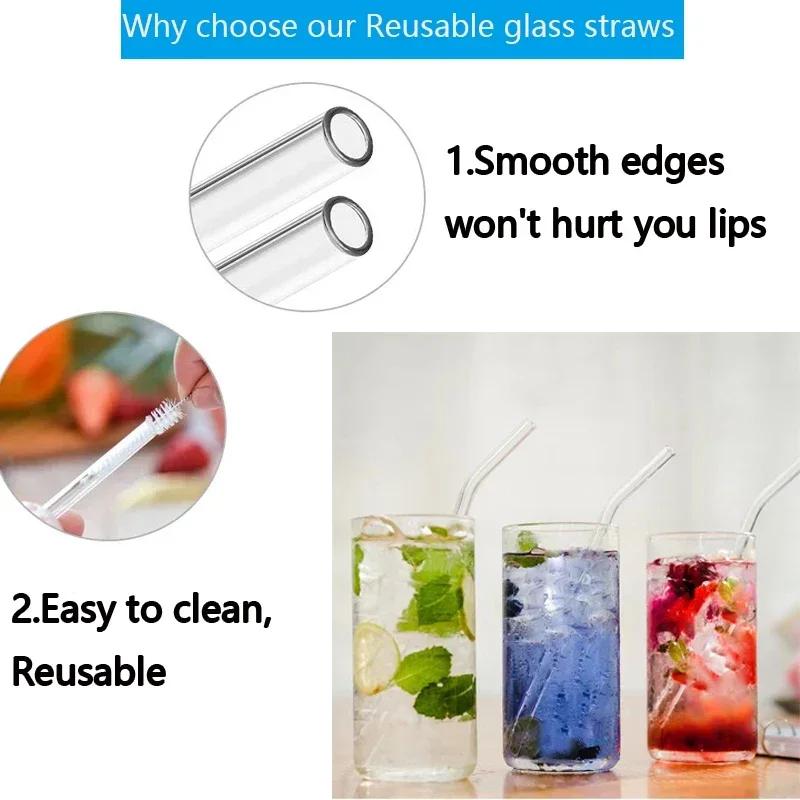 2/4/8Pcs Glass Straw Set Reusable Drinking Straw Borosilicate Glass Tube Sippy with Brush for Drinks Cocktail Cup Accessories
