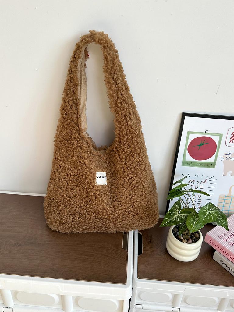 Simple Solid Color Faux Lamb Wool Women's Shoulder Bags Fall Winter Versatile Female Handbags Large Capacity Ladies Tote Bag