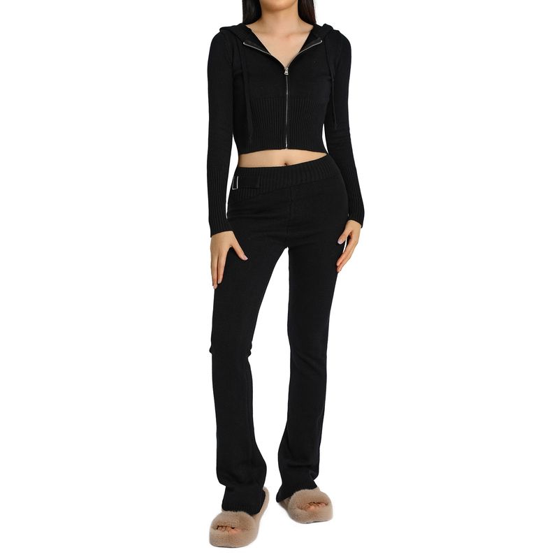 European and American New Knitted Hood Set Women Clothes Fashion Sexy High Waist Long Sleeve Trousers Two-piece Set