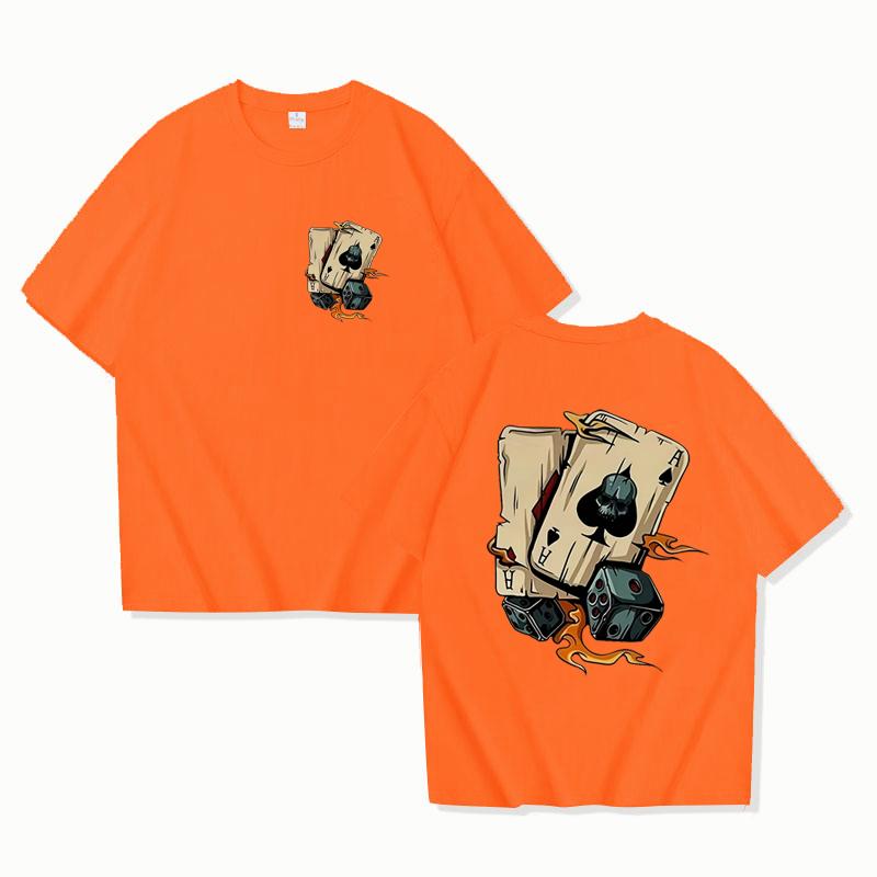 Herren Sommer Modisch Lässig Locker Kreatives Poker und Würfel Gedrucktes Sport Rundhals Kurzarm T-Shirt