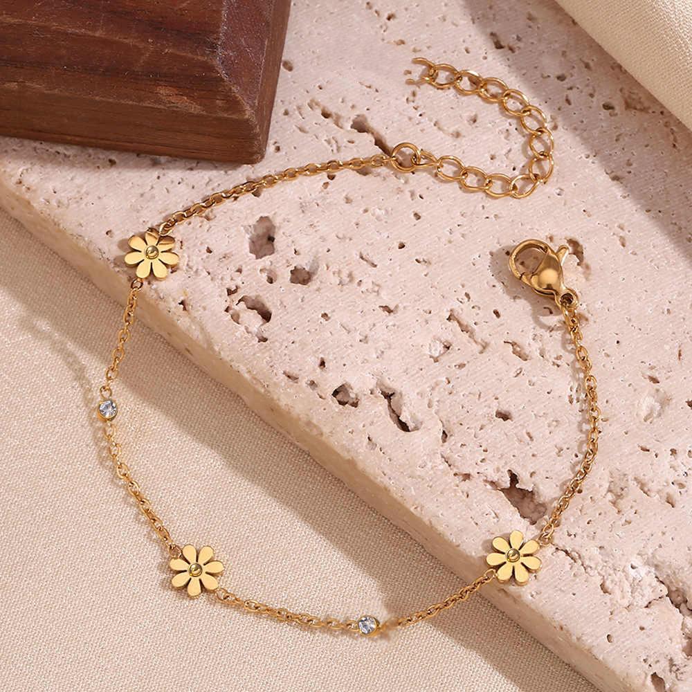 Simple Premium Daisy Titanium Steel Sunflower Bracelet Fashion Versatile Delicate Bangle Non Fading