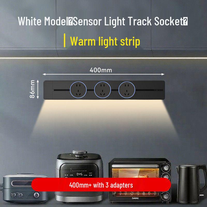 Movable Sliding Track Power Strip with Sensor Light for Kitchen & Dining Room