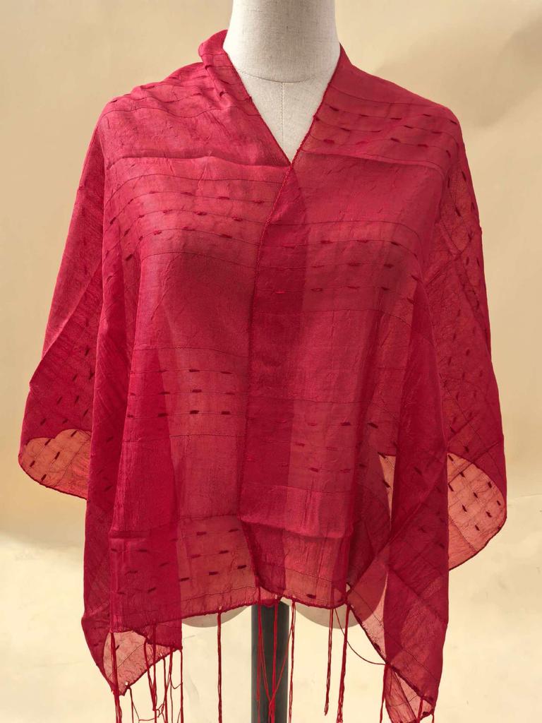 New Solid Red Flag Yarn Striped Handmade Fringed Long Scarf Shawl