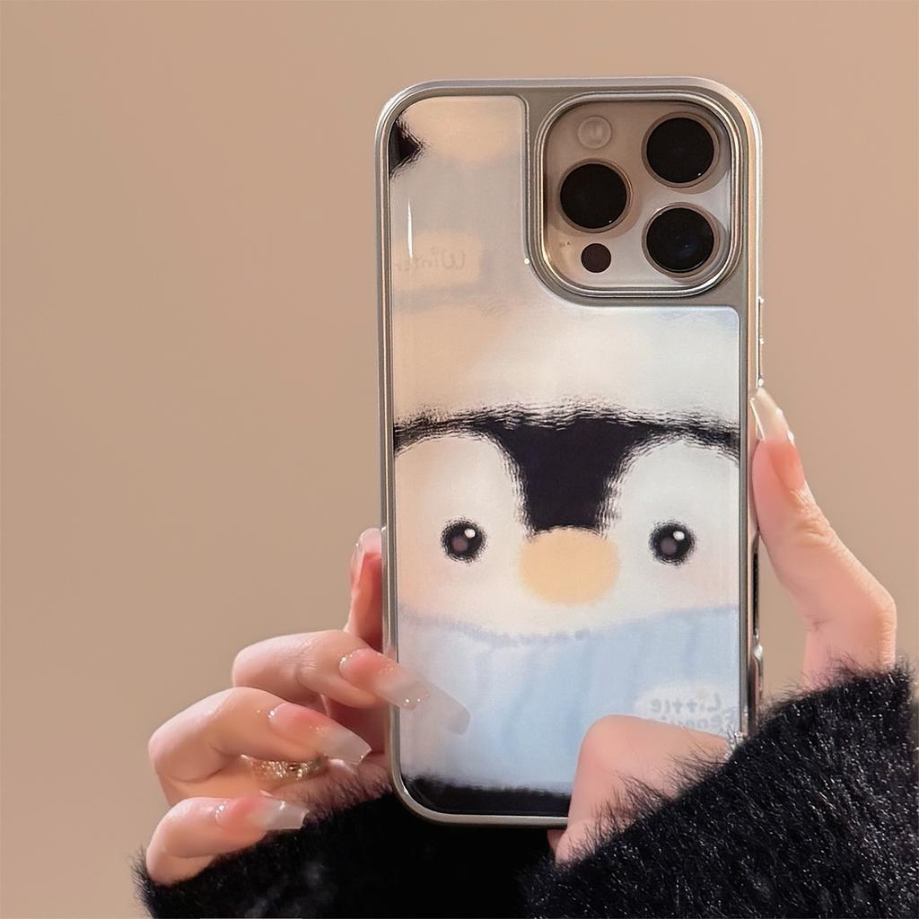 Ins Penguin Suitable for 15pro Max Mobile Phone Case Apple IPhone 16 Electroplated Drip Glue 13 Hard 14 Cute Huawei