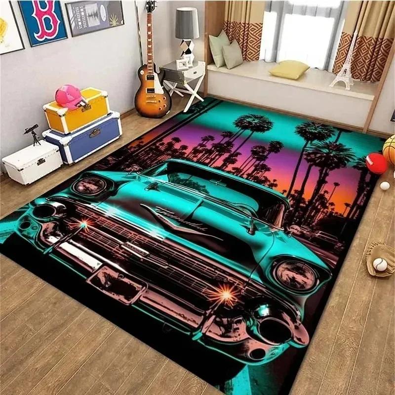 Klasický Sportovní Auto Kobereček Vintage Retro Cool F1 Koberec pro Ložnici Obývací Pokoj Dveře Podlaha Protiskluzové Koberce Podložky Domácí Dekorace