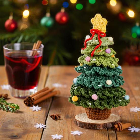 Christmas Ornament Handmade Mini Tree Star Tree Top 7 Layers Wooden Base Xmas Tree
