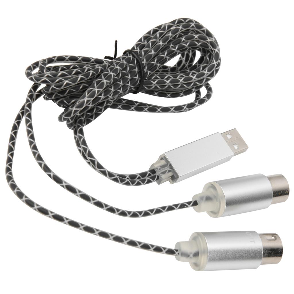 70.9in MIDI Cable to USB IN OUT Converter Cable with Indicator Light FTP Processing Chip Metal Shell