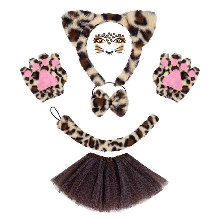 Kids Animal Costume Cats Ears Headband Bowtie Tutu Skirt Tail Set Cats Costumes Accessories for Halloween Party Decors