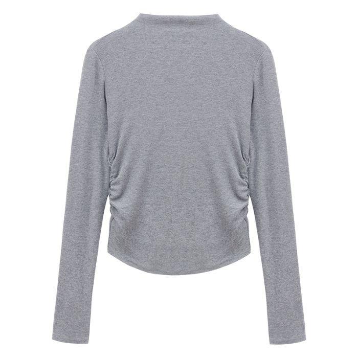 Women's Spicy Girl Gray Ruched Slim-Fit Long-Sleeve Turtleneck Top for Autumn/Winter