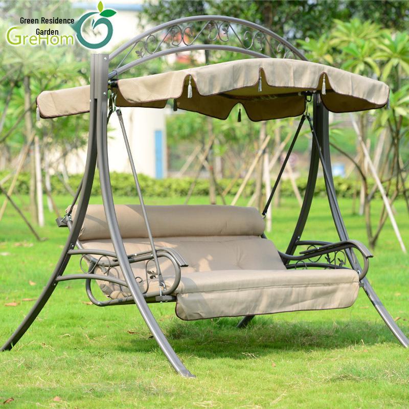 In-Stock Outdoor Hanging Swing Chair: Waterproof Wrought Iron Reclining Rocker for Balcony, Courtyard, or Garden