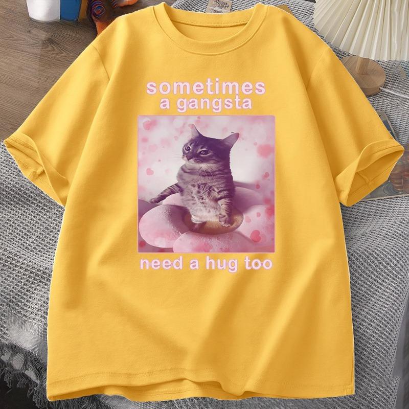 

Sometimes A Gangsta Need A Hug Funny Cat Meme Tshirt Unisex Women Goofy Ahh T Shirt Y2k Graphic T Shirts Oversized Tee Clothing 4XL