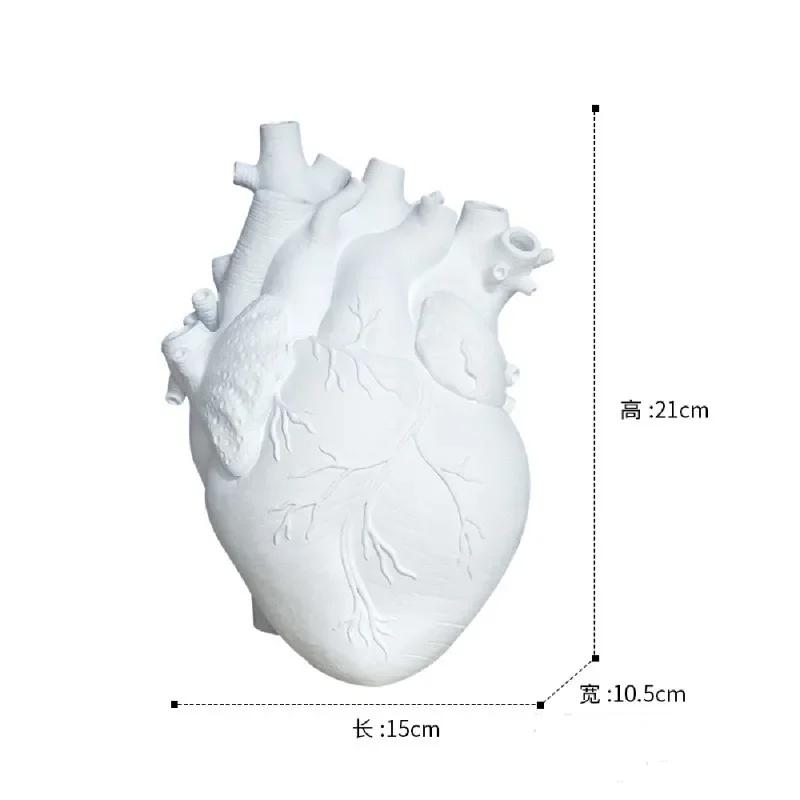 New Transparent Heart Resin Vase Anatomical Heart Flower Vase Ornament Craft Planter Pot For Office Living Room Bedroom Desktop