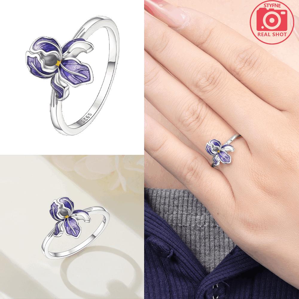 Blue Zircon Butterfly Ring Authentic Original Copper Metal Purple Iris Flower Woman s Ring Anniversary High Quality Fine Perfect Gift Women High 6