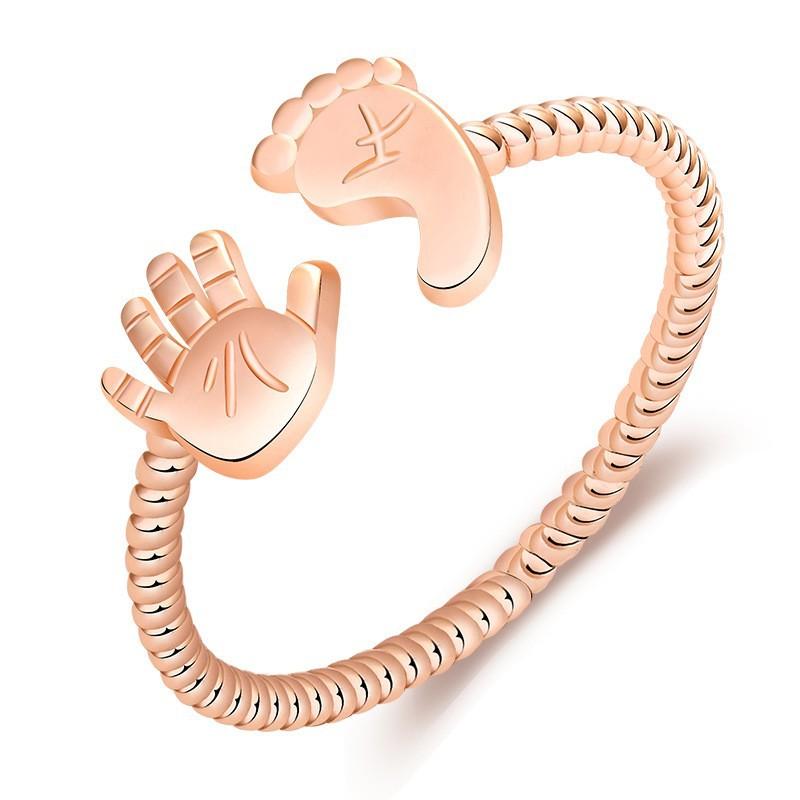 

2026 Cute Little Feet Palm Ring Simple Opening Adjustable Ring Women s Personalized Hand Jewelry Resizable рожевий колір золота