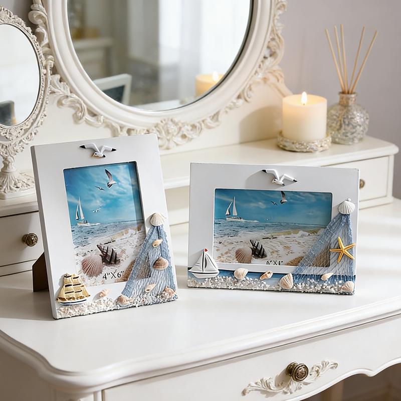 WTEMPO DIY Ocean Photo Frames Summer Shell Photo Frames Mediterranean Wooden Platform Frame Decoration Horizontal and Vertical