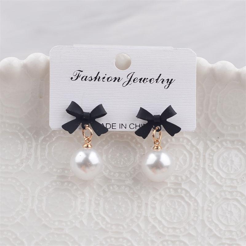 Black Red Bowknot Elegant Hanging Earrings Imitation Pearl Ball Pendants Korean Fashion Sweet Small Earrings Brincos 2025 New