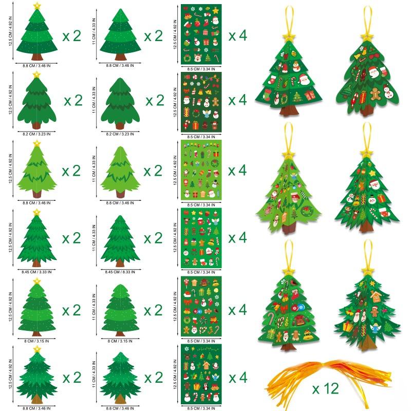 Christmas Tree 3D Cartoon Sticker Diy Craft Kit Hanging Ornaments Greeting Cards Set For Kid Family Holiday Crafting Party Decor