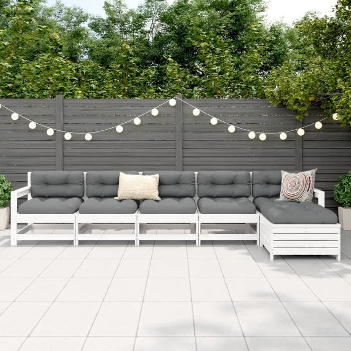 VidaXL Salon de jardin 6 pcs blanc bois de pin massif 3250861