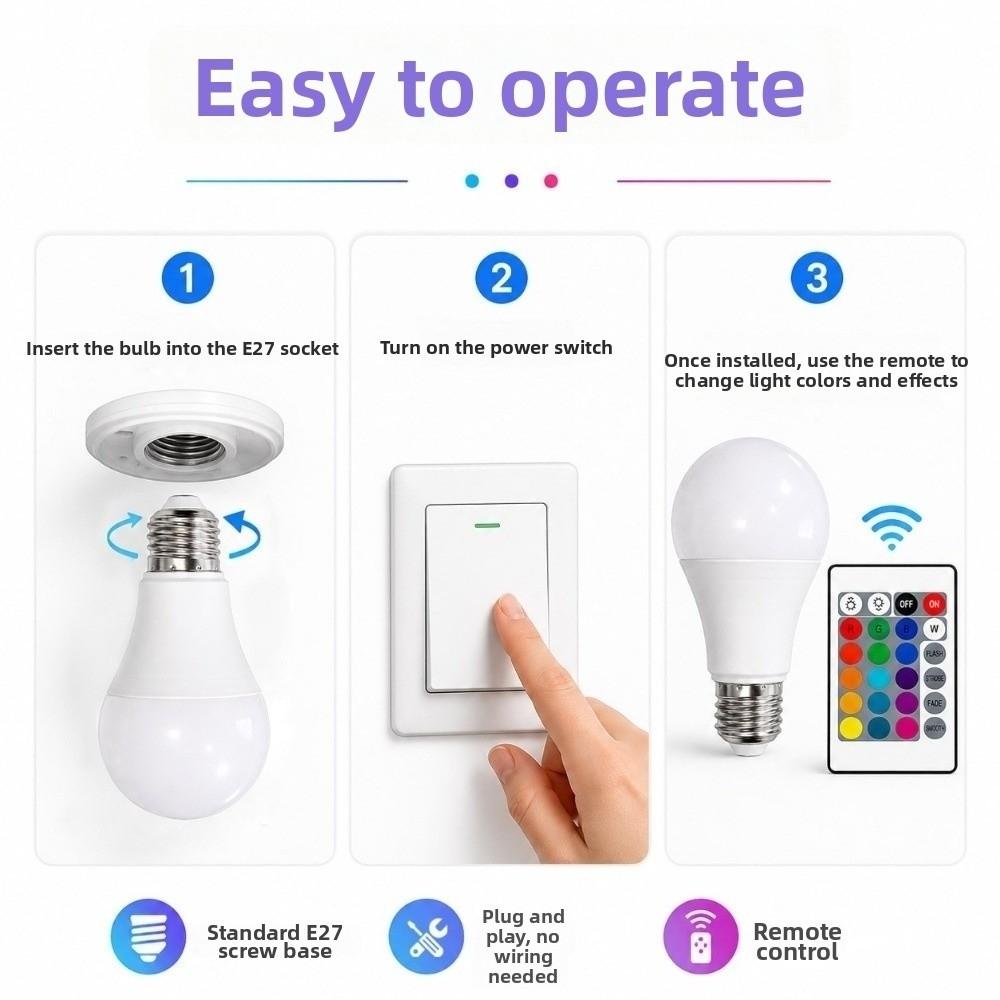Adjustable Brightness Dimmable Light Bulb Multicolor Lighting Tools RGB Color Changing Light Bulb
