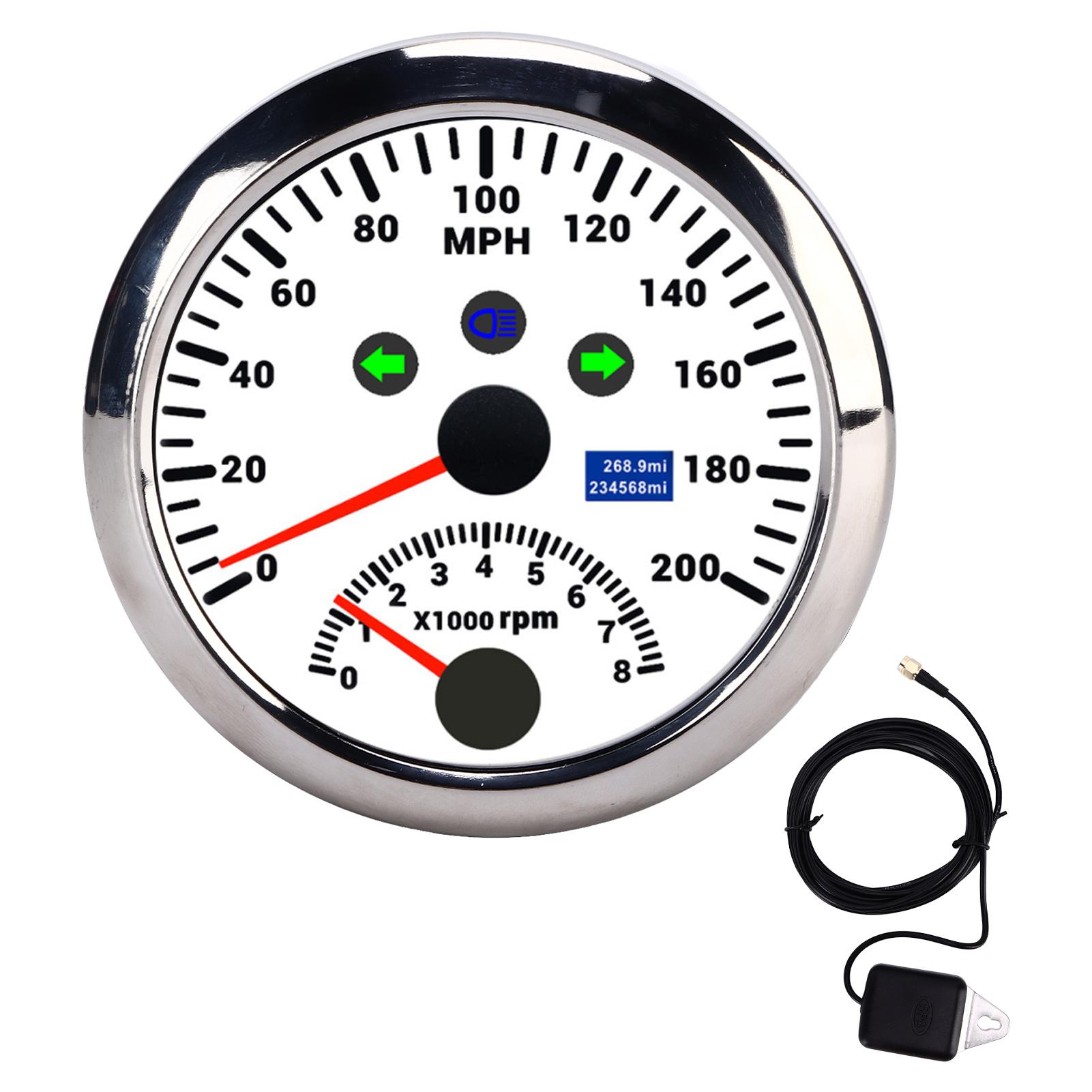 

85mm 0‑200MPH GPS Speedometer 0‑8000rpm Tachometer Gauge Overspeed Alarm LCD Red Backlight for Car Boat