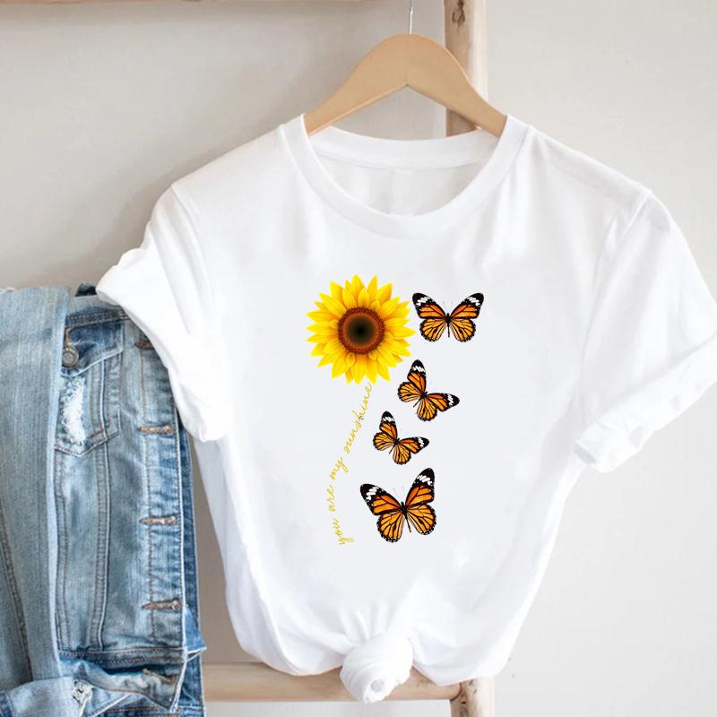 Watercolor Butterfly Tee Top Women Print Summer Fashion T-shirt Elegant Clothing Casual Short Sleeve Lady Female Graphic T-shirt