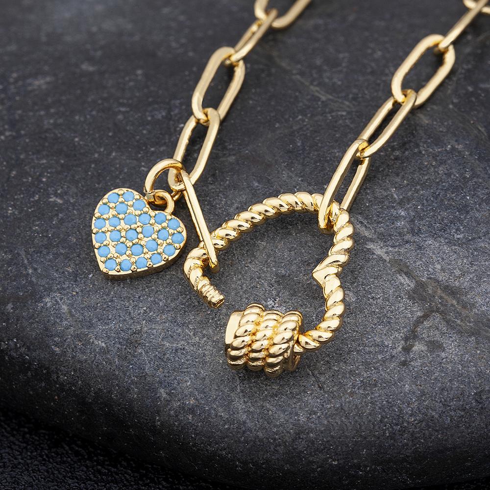 Nidin Hot Sale Romantic Heart Bracelets Pendant Link Chain Bracelet for Women Men Copper Cubic Zirconia Party Wedding Jewelry