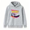 Kids Boys Girls Pullover Hoodie, Retro Classic Time Travel Car Graphic Casual Long Sleeve Hooded Sweatshirt, Comfortable Streetwear Top For Youth Dail
