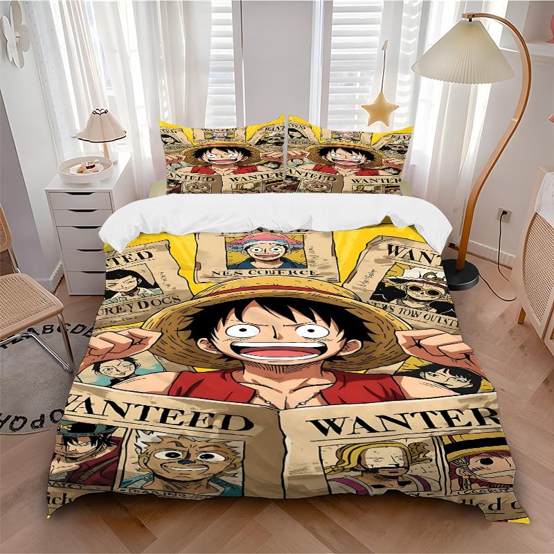 One Piece Abenteuer Druck 3-teiliges Bettwäsche-Set Bettbezug mit 2 Kissenbezügen Heim-Geburtstagsgeschenk