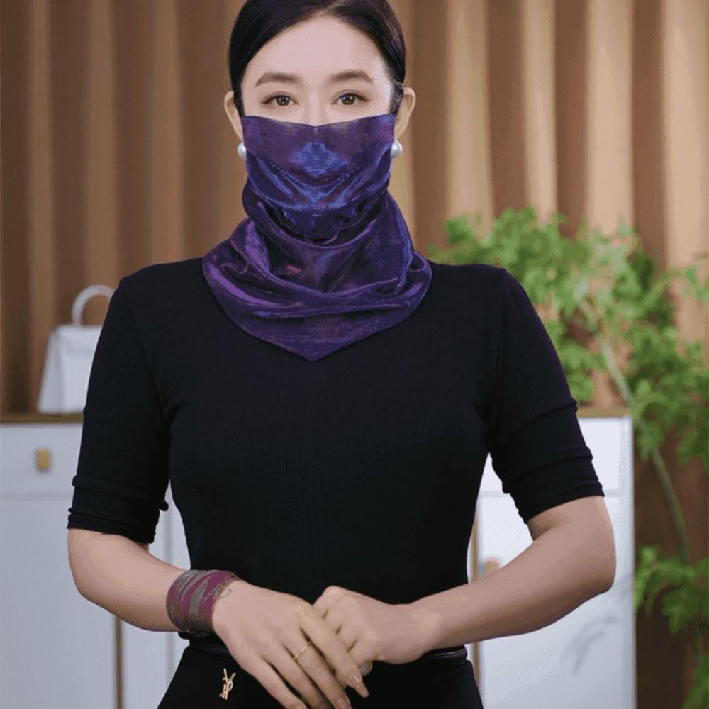 Multi-functional Summer Sun Protection Veil Magnetic Pearl Silk Scarf blue purple