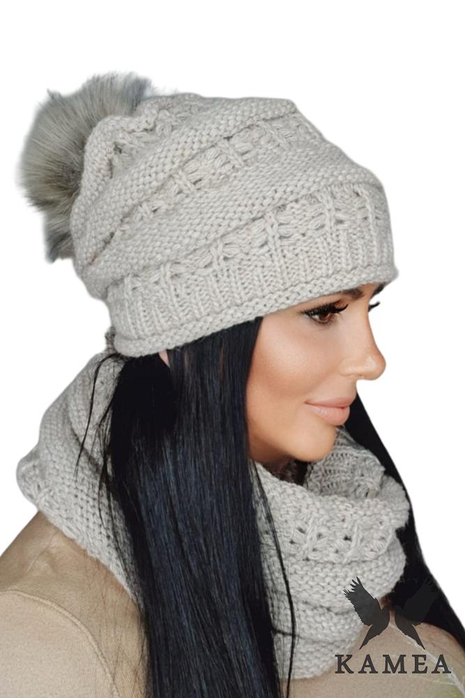 Liana Women' Winter Hat with Pompom, Beige Color