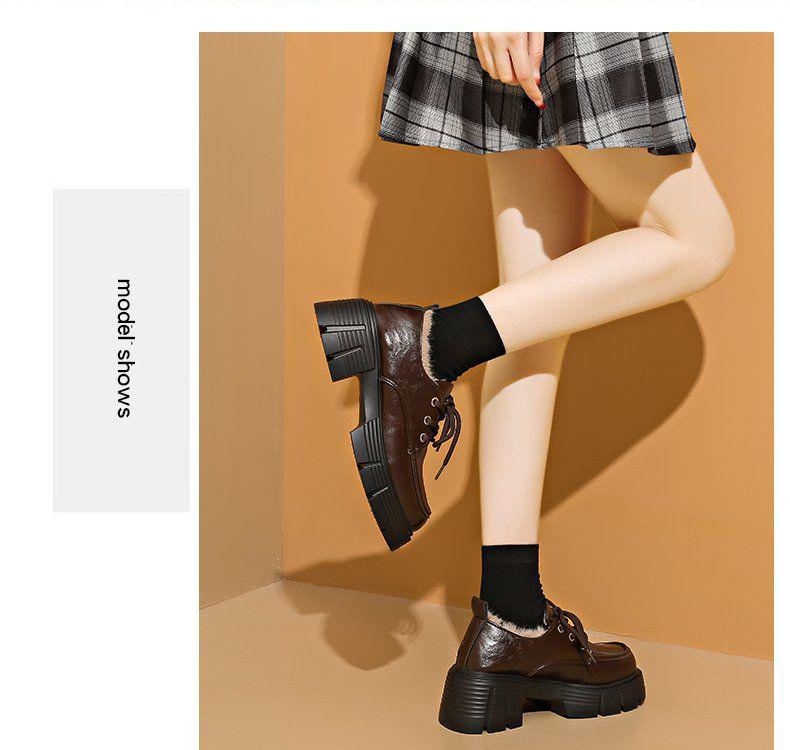 Dámské mokasíny v britském stylu z černé kůže - Zimní, sametově podšité, hřejivé, silná podrážka