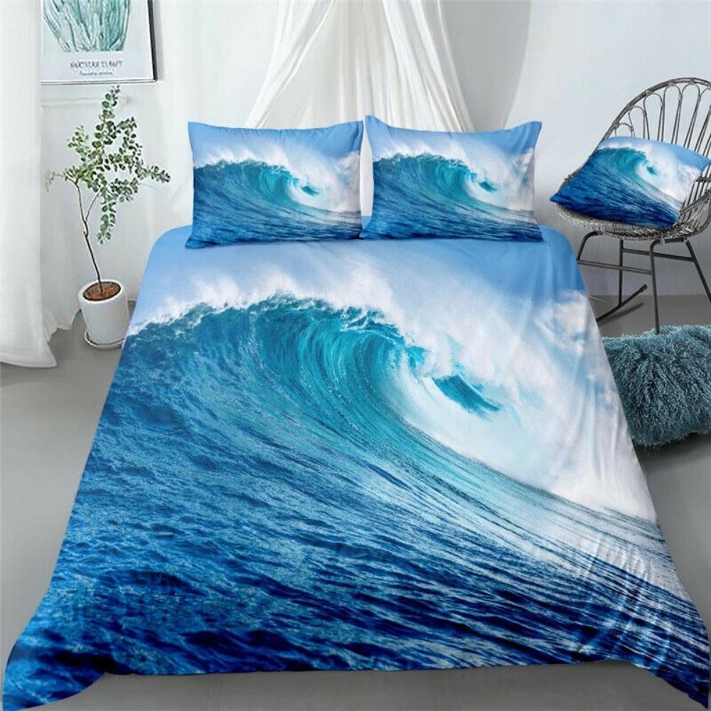 3D Seascape Muster Bettwäscheset Stranddruck Bettbezug Kissenbezug Jugendliche Einzelbett Bettwäsche Geschenk
