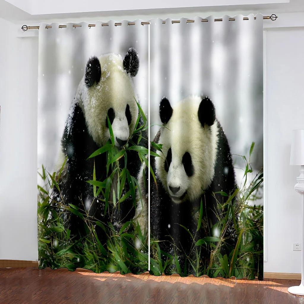 Cute Cartoon Panda High Shading Window Curtain Various Styles of Panda Patterns Thick Blackout Drape Child Bedroom Living Room