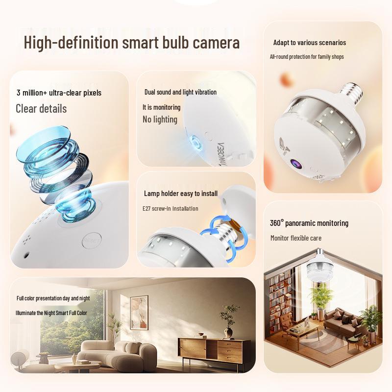 V380 Panoramic WiFi Bulb Camera with Dual-Light Night Vision & Remote Control