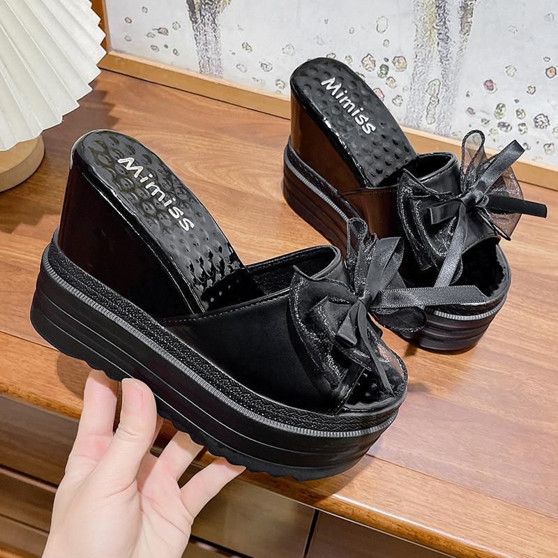 Thick-soled slippers summer wear cool slippers new muffin bottom bow summer beach shoes