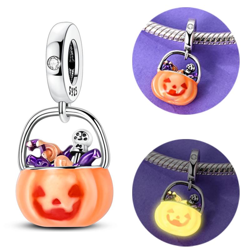 Halloween Copper Charms Beads Pumpkin Skeleton Witch Skull Bat Pendants Fit Bracelet Diy Women Jewelry Gift