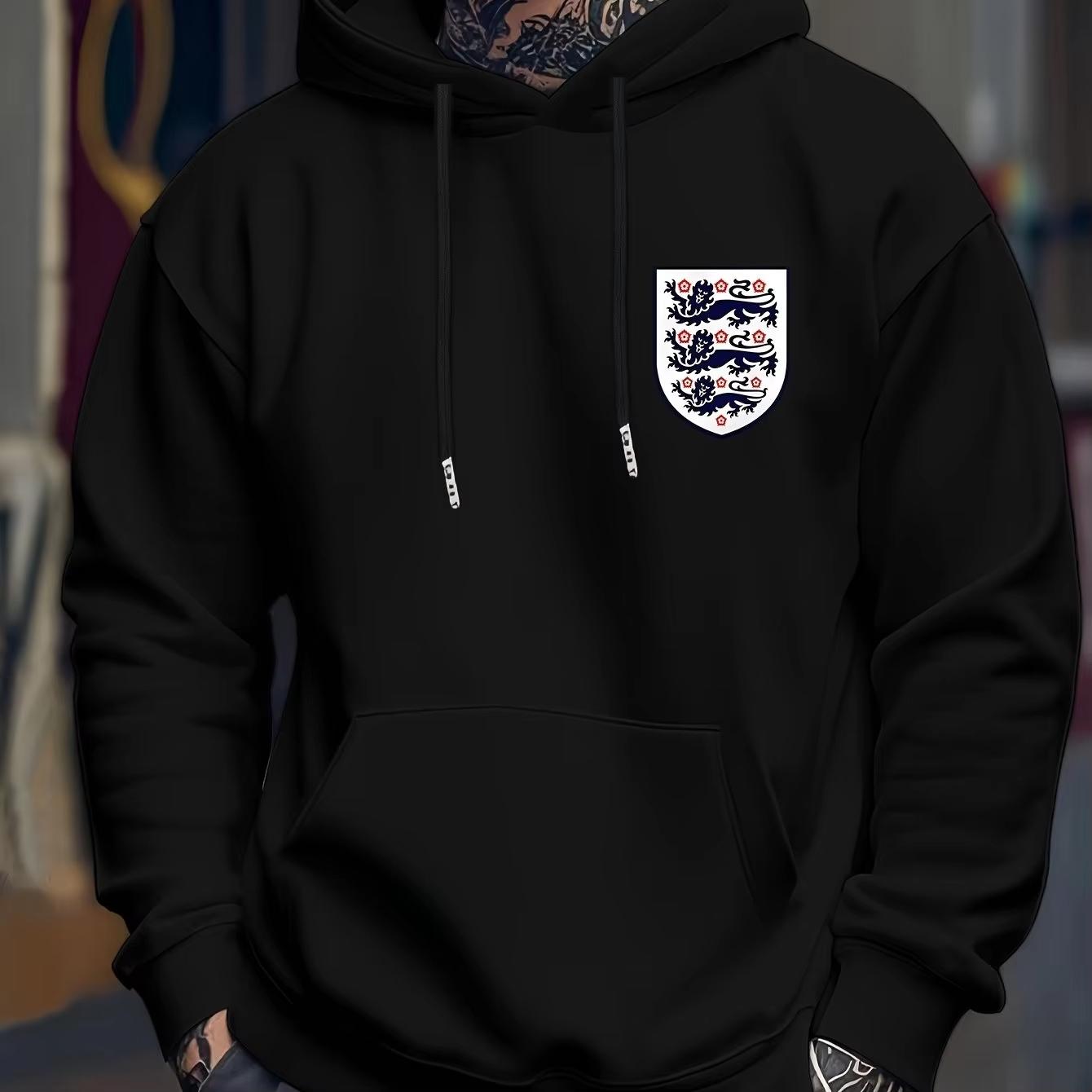 

Men s Casual Hooded Sweatshirt with England Flag Print - Winter Pullover, Regular Fit Hoodie for Casual Attire, Sweater Hoodie 2XL