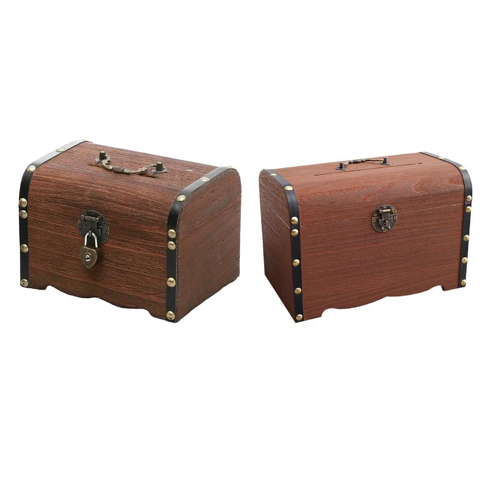 1 Stück Holz-Sparschwein mit Schloss und Schlüssel Sichere Holzbank zum Sparen von Geld Holz Retro Schatzkiste Bank Dekorative Box