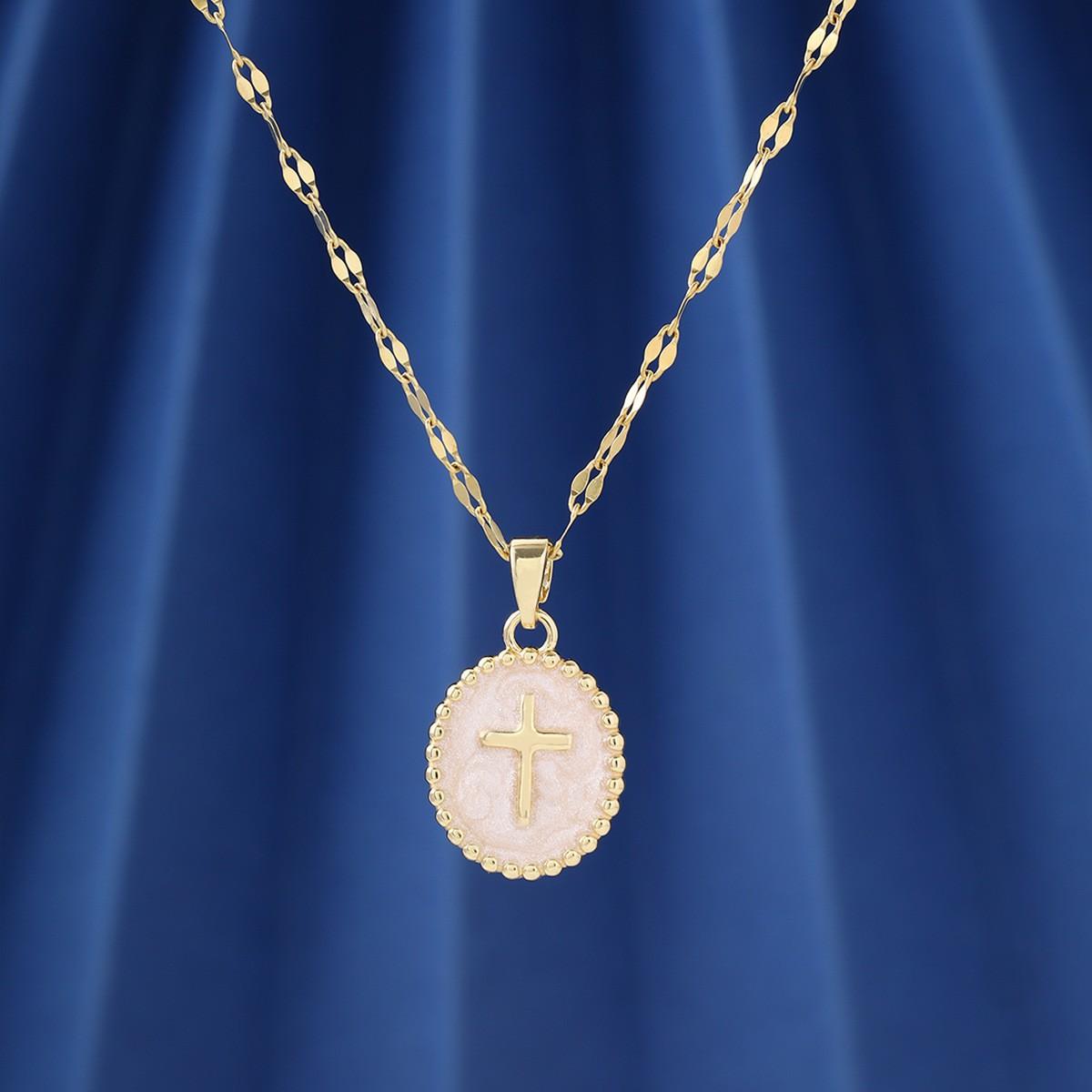 Copper Cross Pendant Necklace for Women Fashion Simple Choker Chain Delicate Jewelry