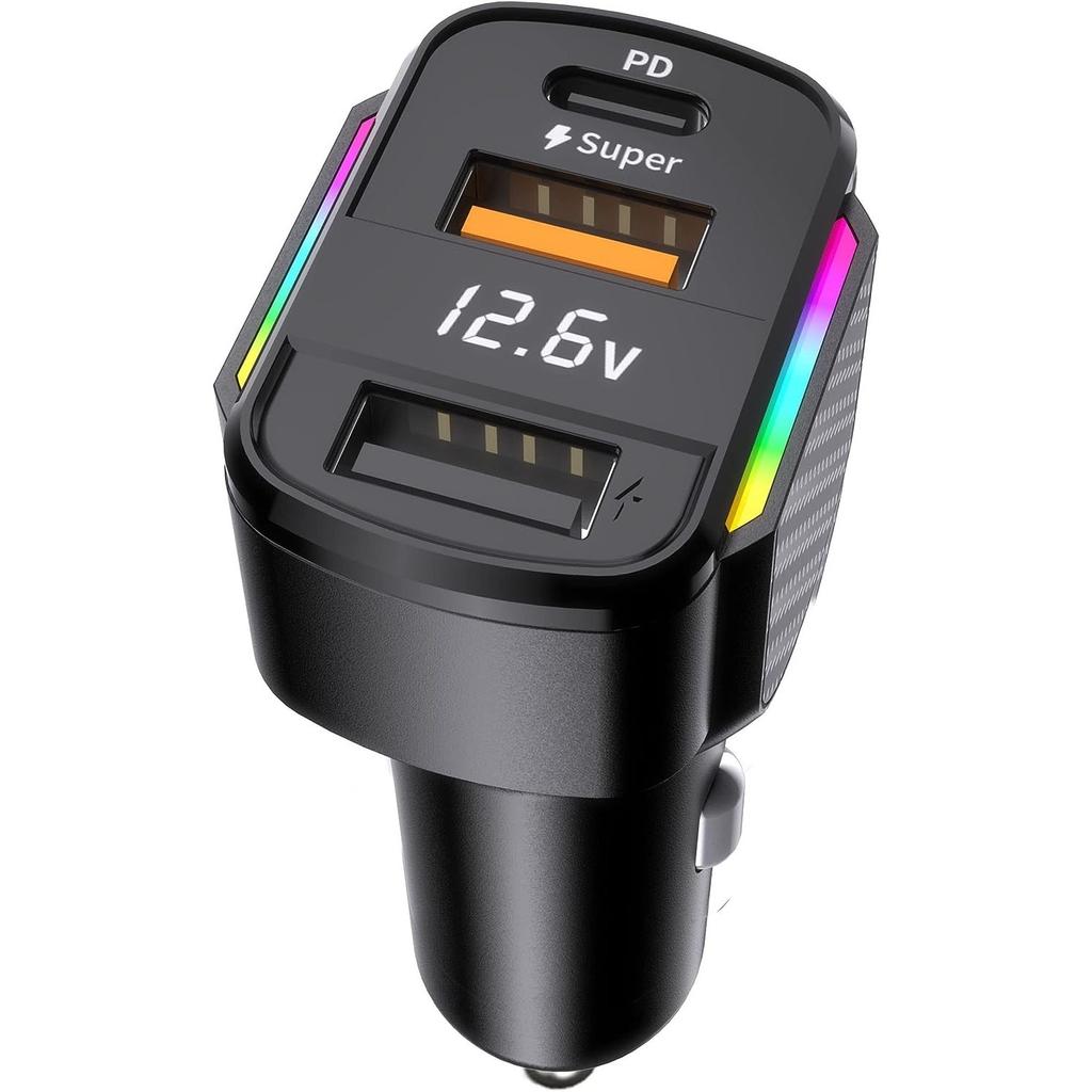 80W USB C Car Charger Cigarette Lighter and USB C Adapter, 3 Ports PD3.0 & QC3.0 Fast Car Charger Super Fast Charging with LED Voltmeter Car Device