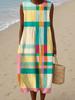 Sleeveless dress 26 new shrink pleated large version loose casual round neck digital printing - bamboo hemp