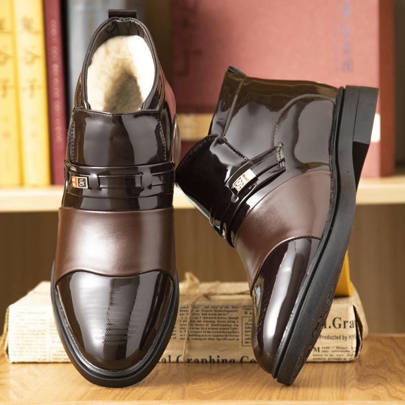 

Мужские хлопковые туфли зимние бархатные теплые шерстяные утолщенные деловые повседневные высокие кожаные туфли нескользящие мужские зимние ботинки 44