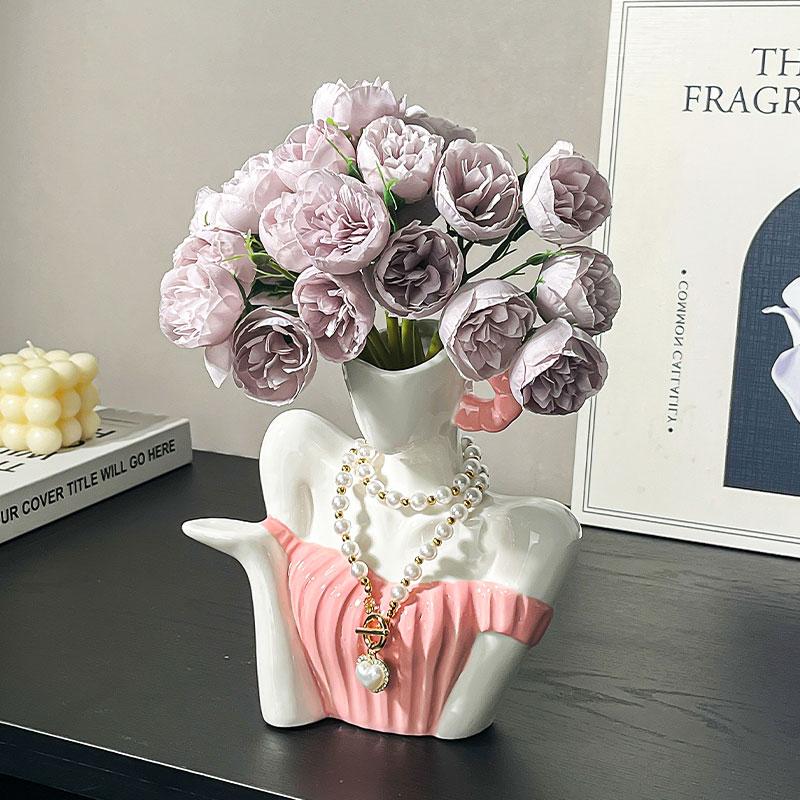 אגרטל קרמיקה בצורת אדם יצירתי פסל אישה אביזרים לסידור פרחים אגרטל פרחים אביזרי קישוט לבית