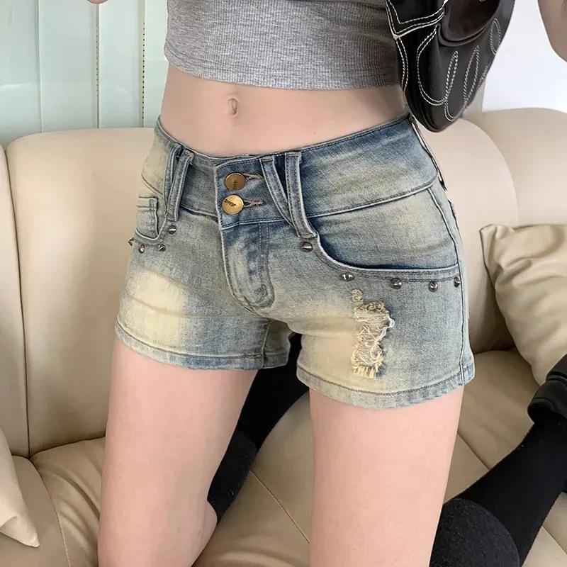 

Hot Girl Low Waist Retro Denim Rivet Shorts - Summer High Street Style Small