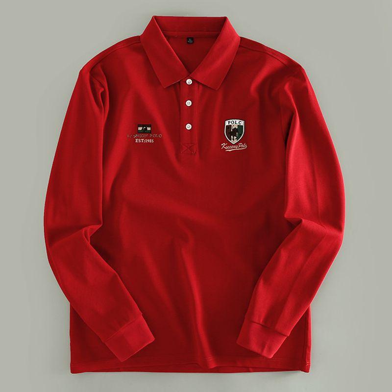 Men's Long-Sleeve Polo Shirt for Export, New Spring/Autumn Style with Embroidered Collar, Light Business Casual Top for Young Men, Trendy