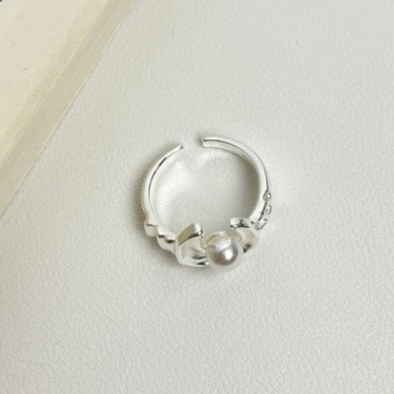 PANJBJ 925 Sterling Silver Pearl Moon Ring for Women Frosting Texture Irregular Trend Adjustable Jewelry Party Gift Dropshipping